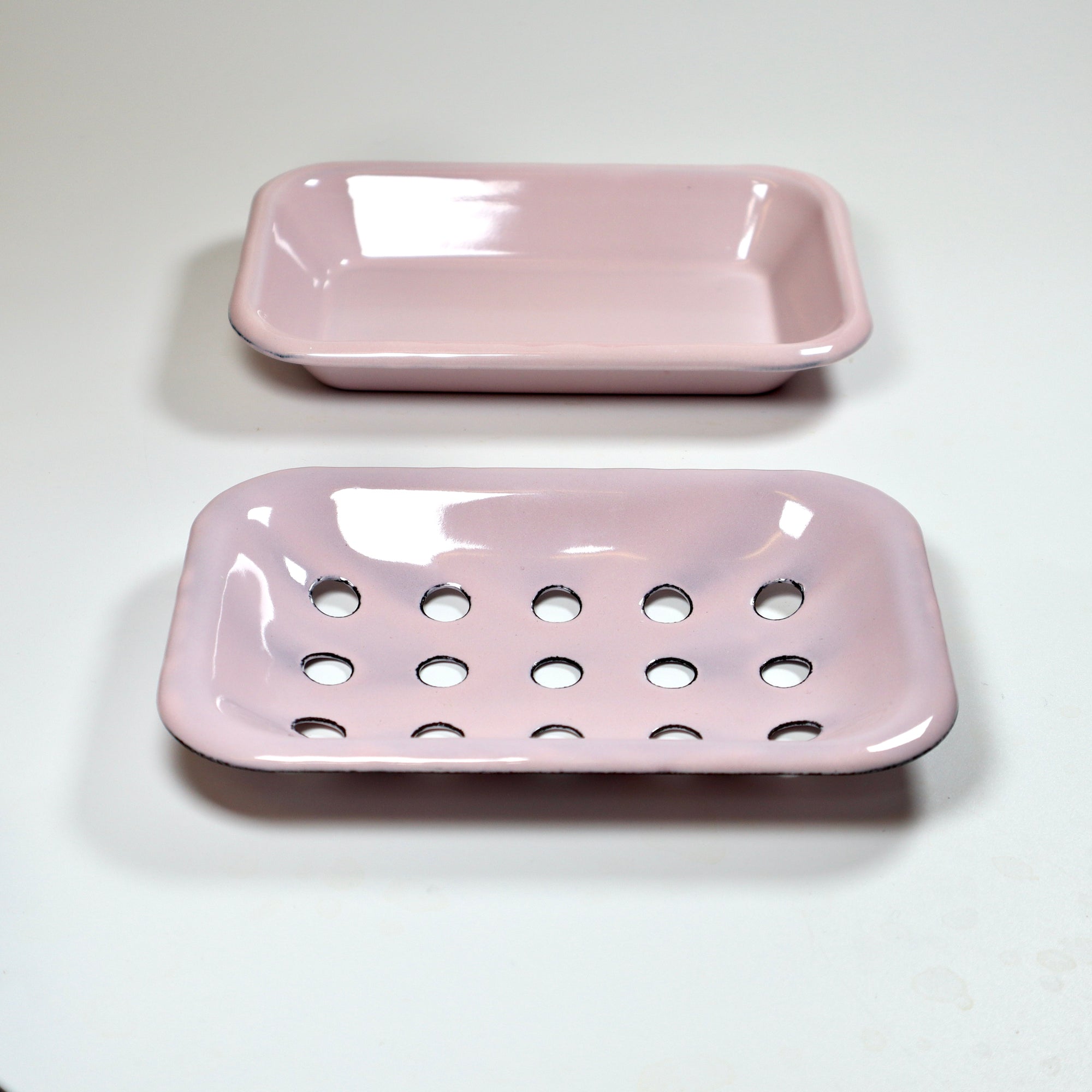 Two-part Enamel Soap Dish - Pink